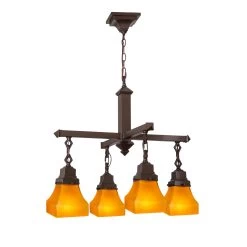 Bungalow Frosted Amber 26 Inch 4 Light Chandelier By Meyda Lighting