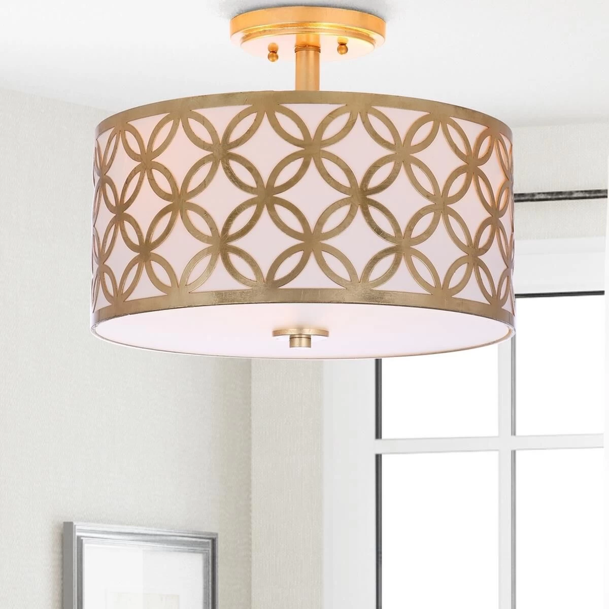 Cecily Leaf Trellis 15 Inch 3 Light Semi Flush Mount By Safavieh - Image 6